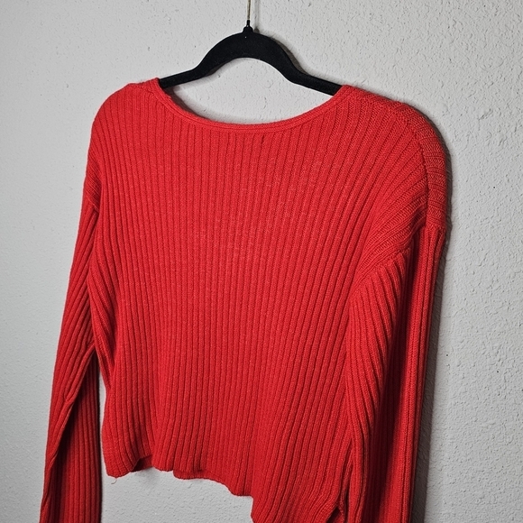 Wild Fable Red Sweater Womens V-neck Long Sleeve Cropped Ribbed Small Holiday - Picture 6 of 8